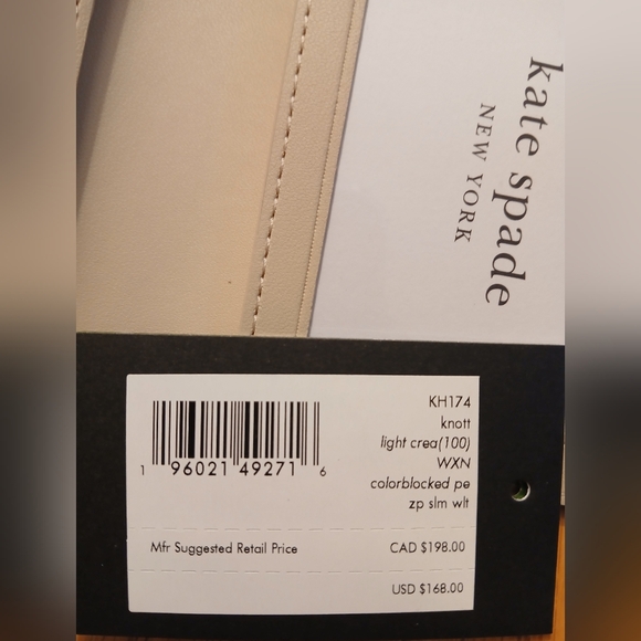 Kate Spade NWT Light Cream Pebble  Leather Wallet with Knott Accent KH174 - Picture 8 of 8